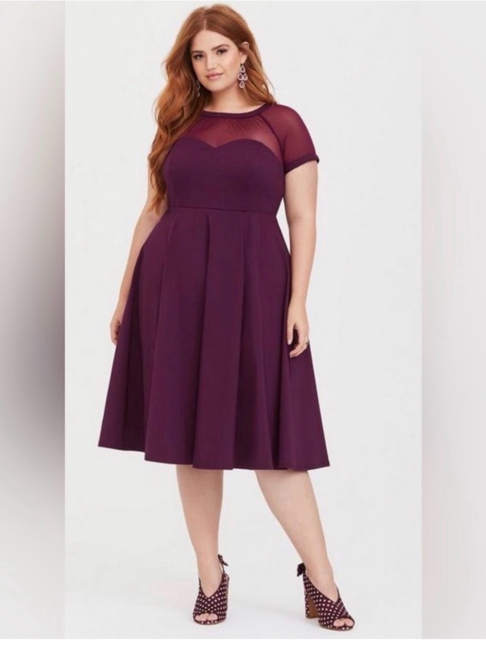 Torrid Mesh Swing Flare Dress Sweetheart Bodice Retro 1950s
